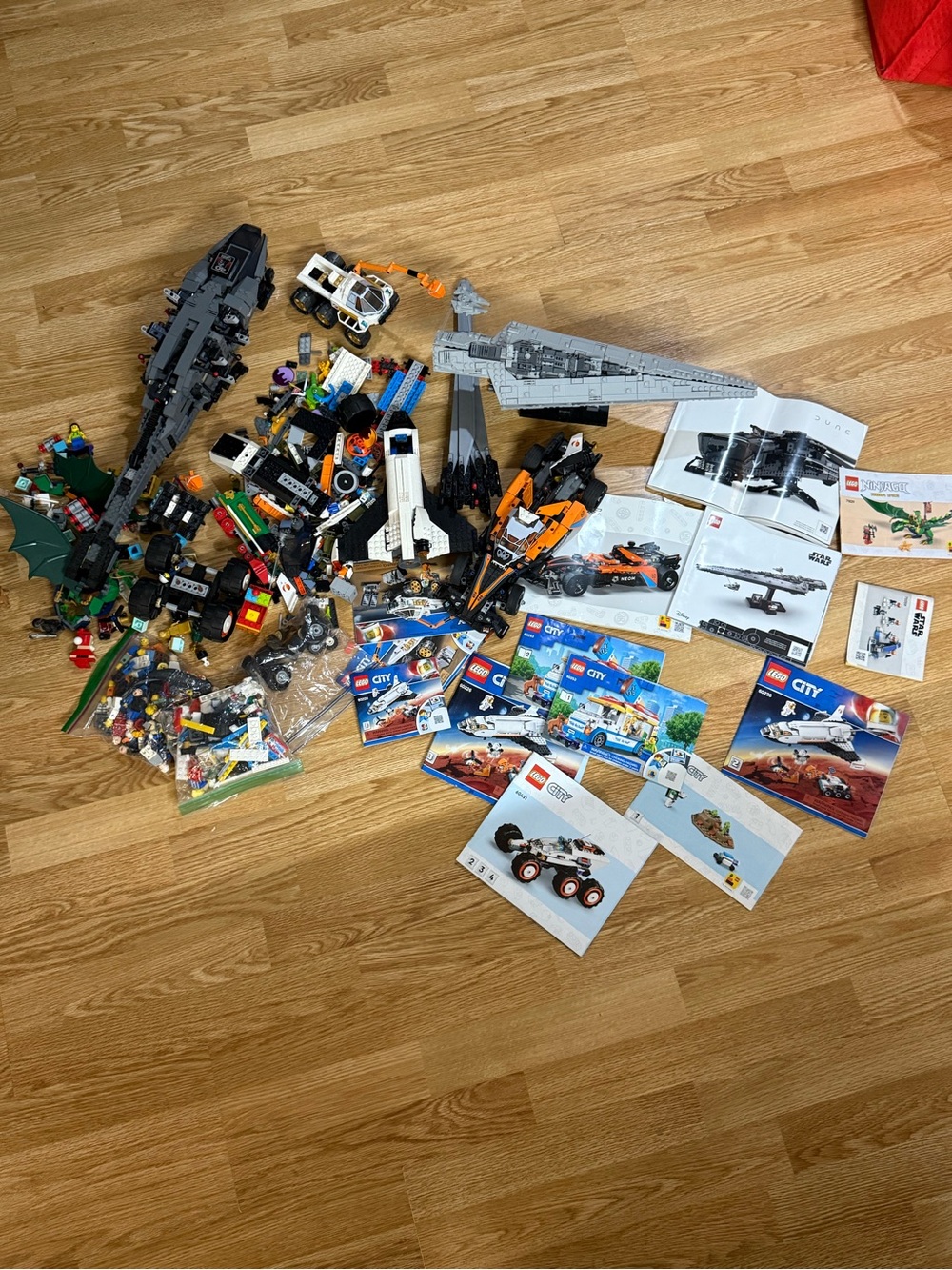 Lego Mixed Building Set Bundle in Gray, Black, Orange, White, Green